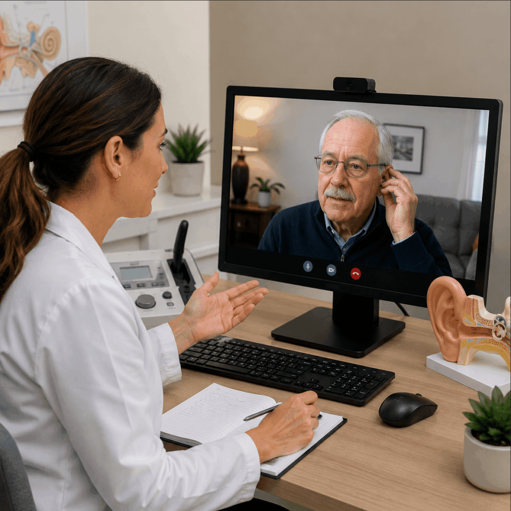 Audiologist and patient video consultation