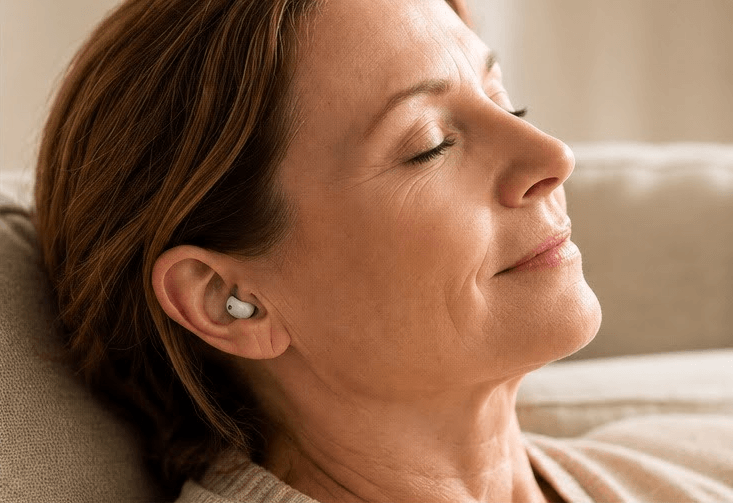Woman wearing Cearvol hearing aids